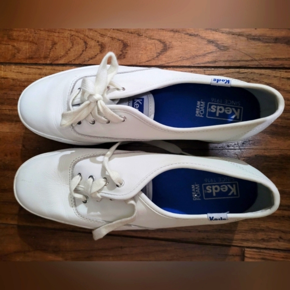 Keds White Leather Platform Sneakers | Size 8